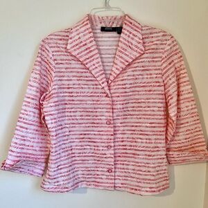 Allison Morgan SM Pink Striped/ Floral Button Down Blouse Easter, Workwear EUC